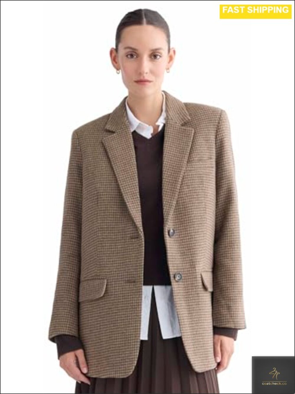 Oversized Recycled Wool Blazer Notch Collar Business Casual